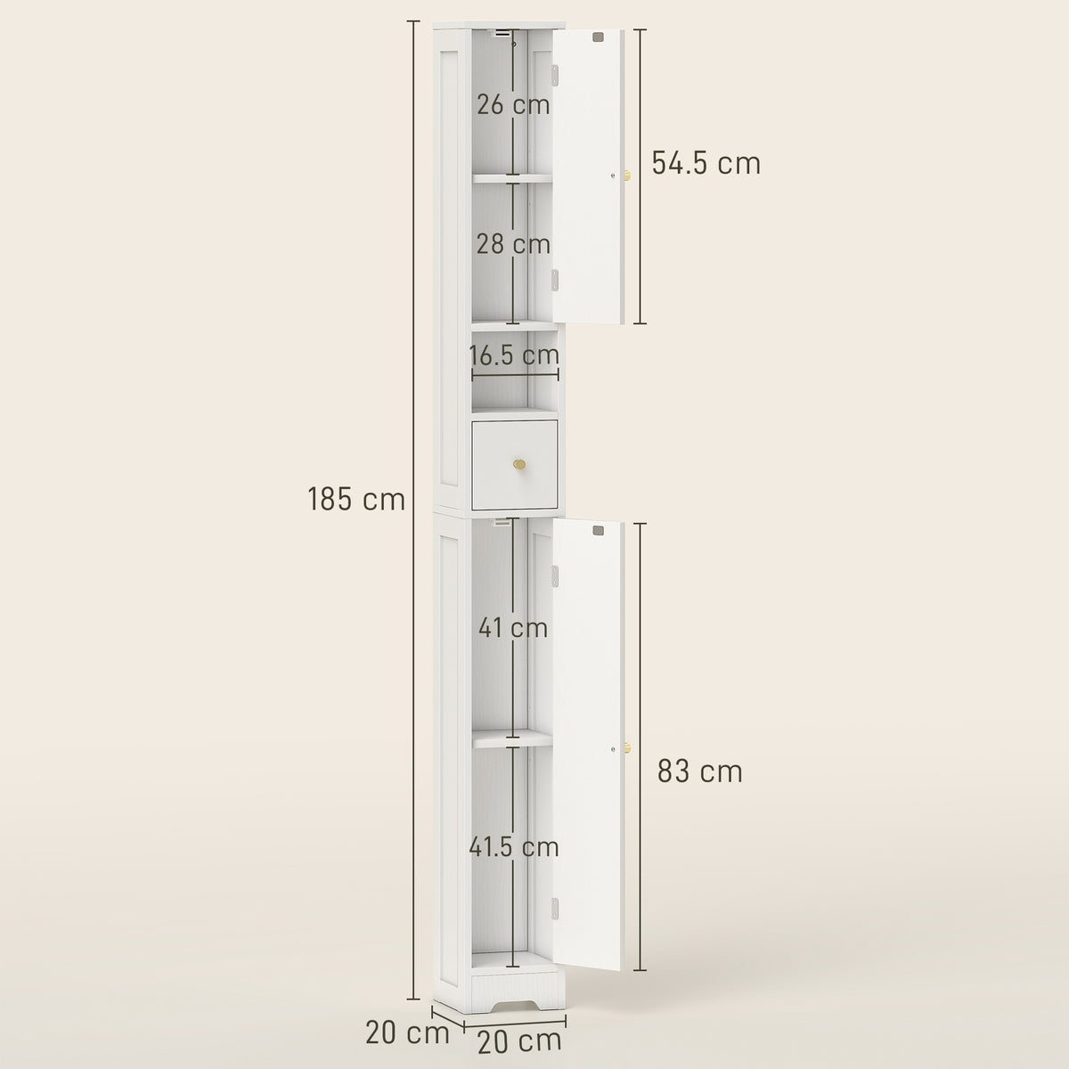 HOMCOM 20cm Slim Bathroom Storage Cabinet With Adjustable Shelves White