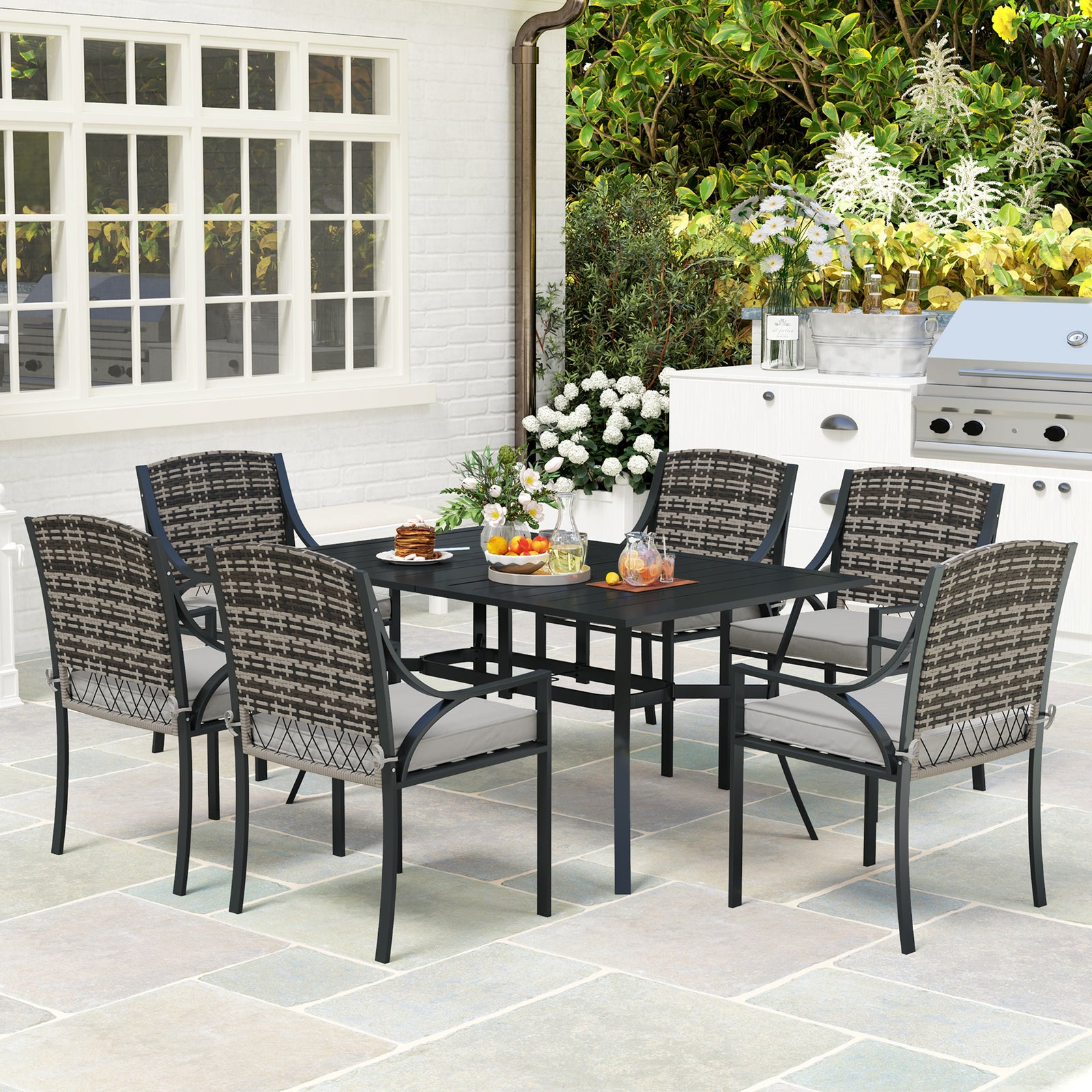 6 Seater Rattan Garden Furniture Set With Cushions