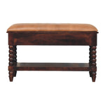 Solid Wood Spindle Winewood Leather Bench
