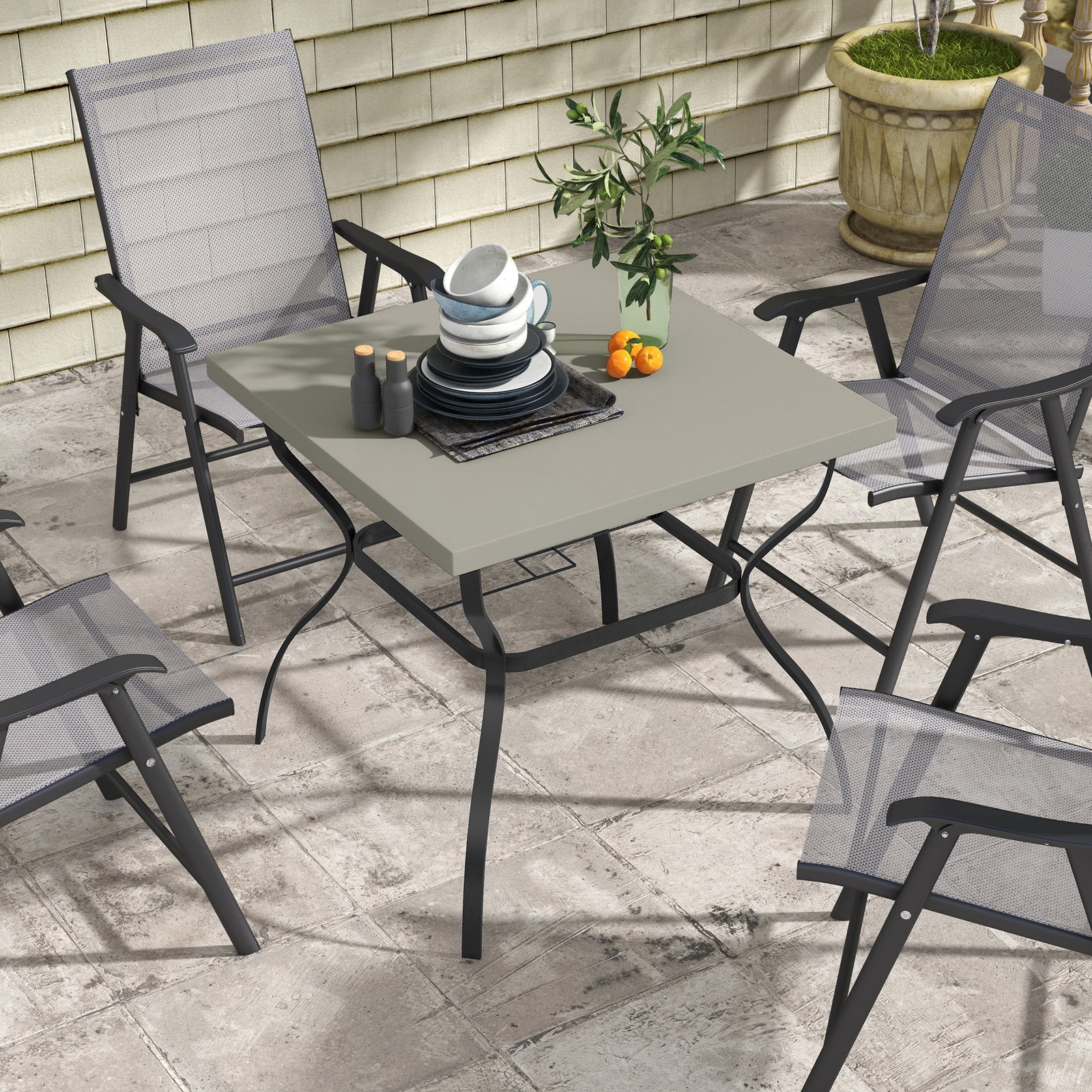Square Garden Dining Table W/ Umbrella Hole