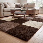 California Checked Shaggy Rug Deep Pile | 80cm x 150cm | Brown