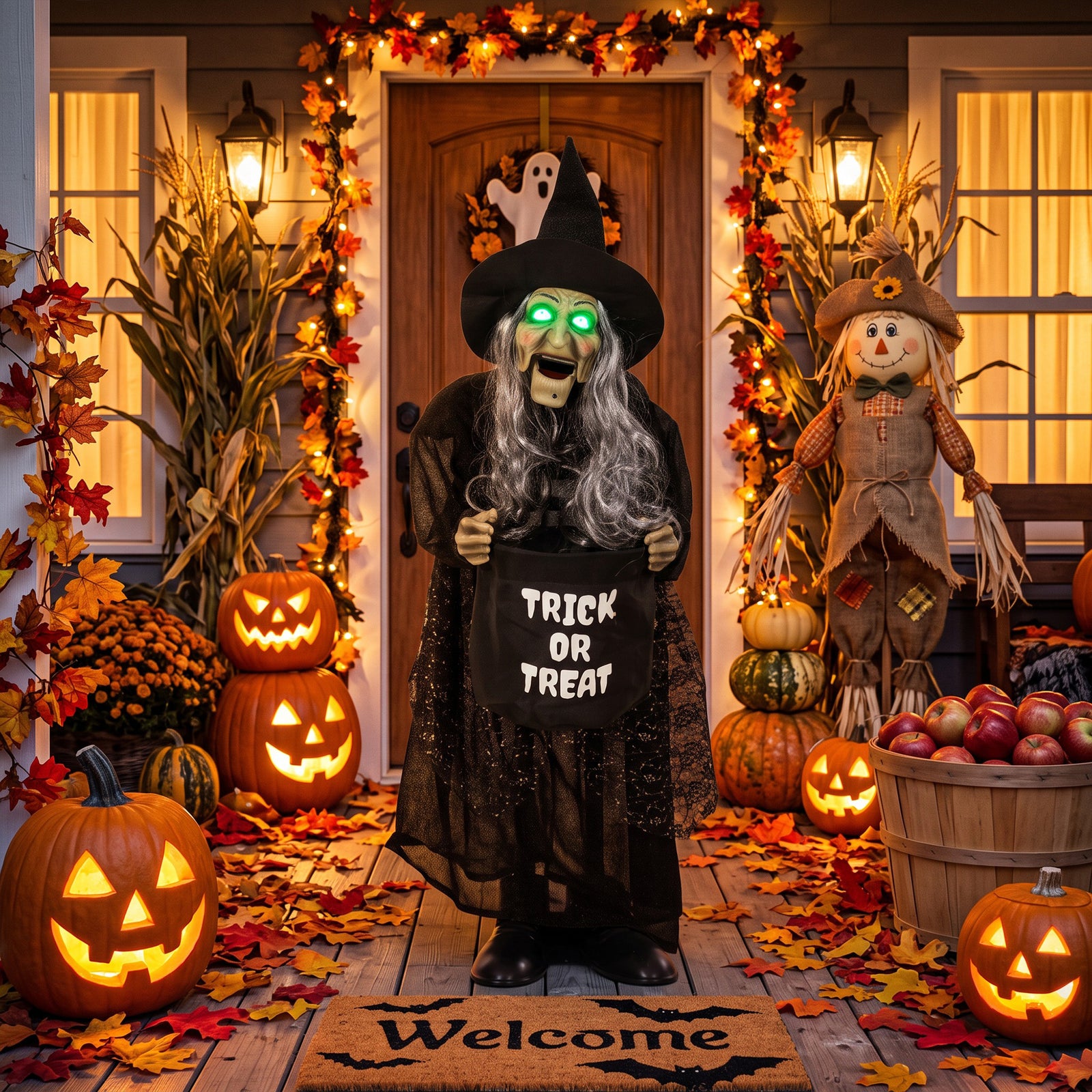HOMCOM 37" Animated Witch Halloween Decoration With Light Up Eyes For Party