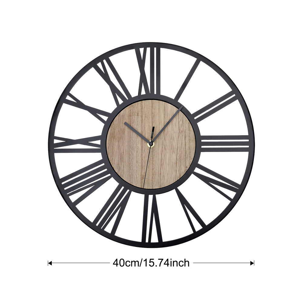 Metal Wood Decorative Wall Clock With Roman Numerals