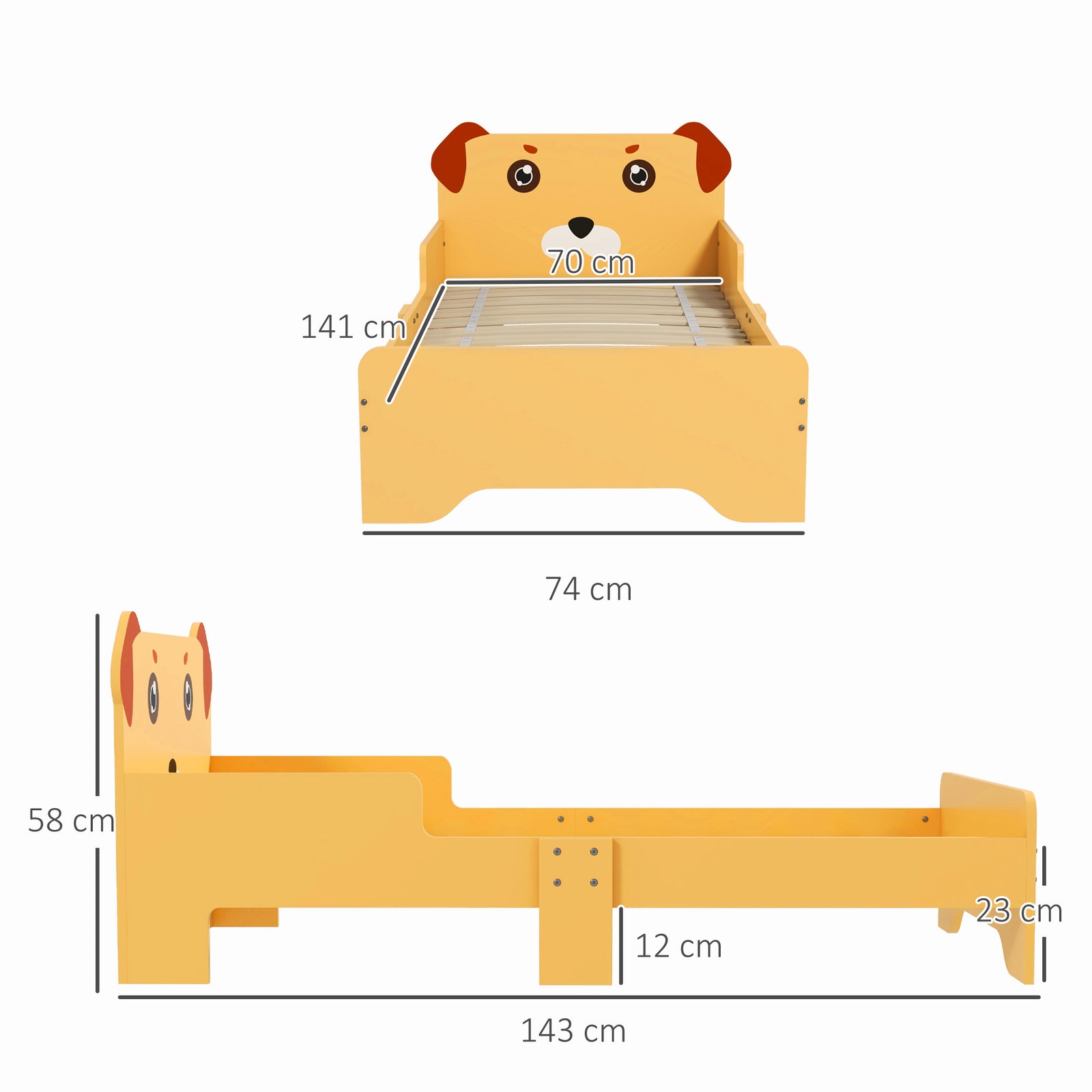 Toddler Bed Frame, Puppy-themed Design, 143 X 74 X 58cm - Yellow | Yellow