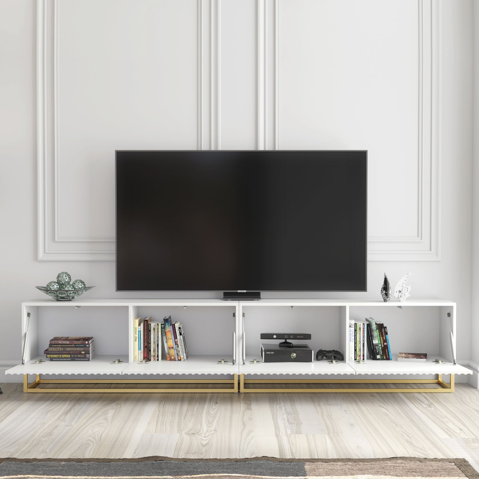 Ripple Duo Tv Unit 200cm - Fluted Design | White