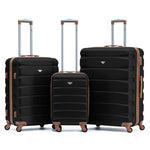 Set Of 3 Hard Shell Suitcase Cabin & Check In Cases With Tsa Lock - Overhead Cabin With Medium & Large Check-in Bag | Set of 3 | Black & Brown