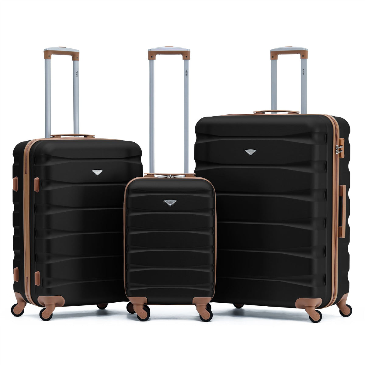 Set Of 3 Hard Shell Suitcase Cabin & Check In Cases With Tsa Lock - Overhead Cabin With Medium & Large Check-in Bag | Set of 3 | Black & Brown