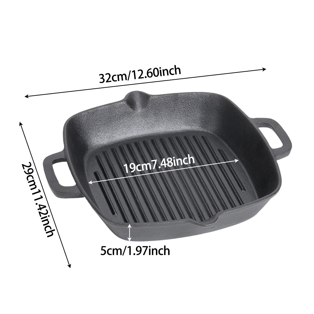 26cm W X 26cm D Pre-seasoned Cast Iron Grill Pan With Dual Handles