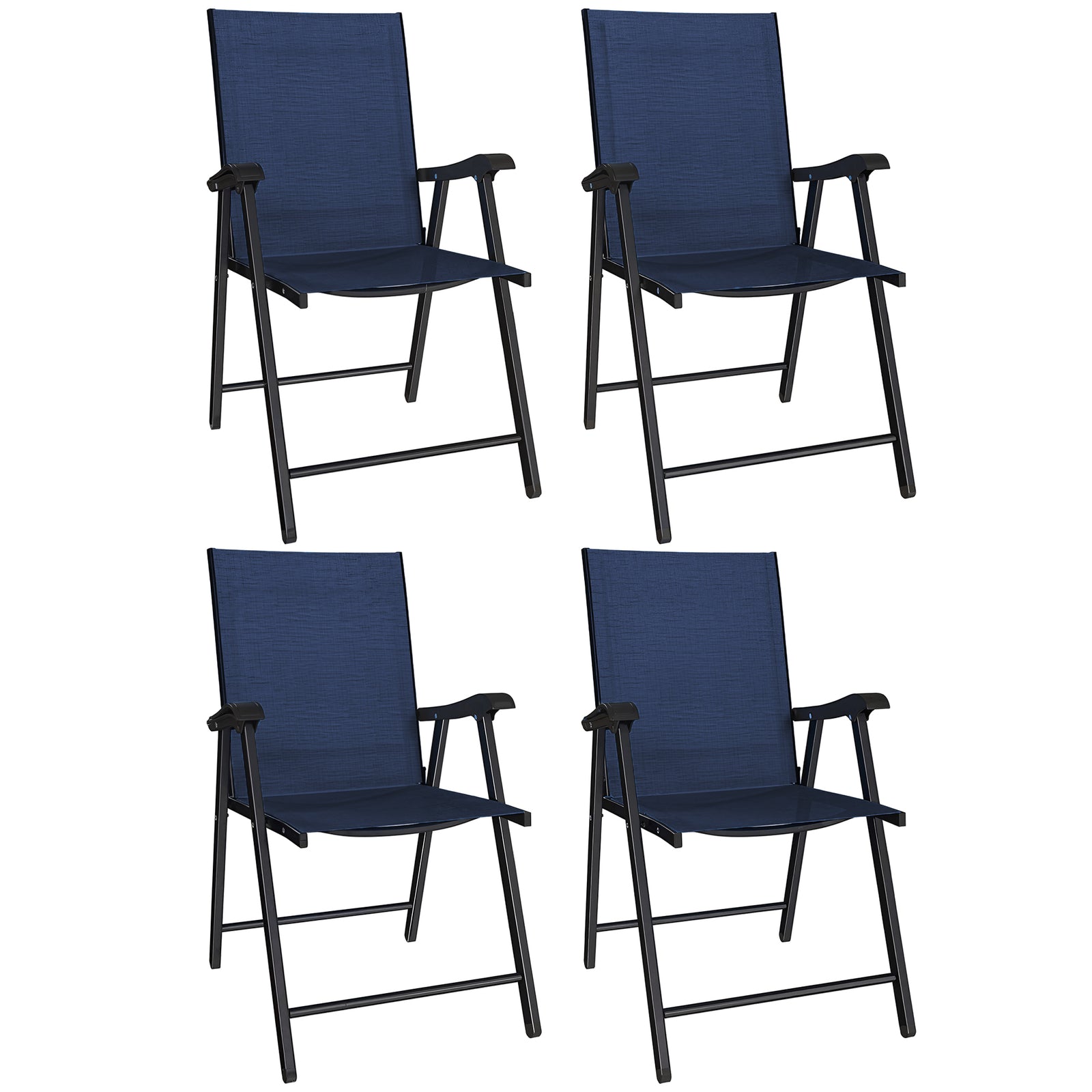 Folding Garden Chairs Set With High Back, Armrests | Set-of-4 | Blue