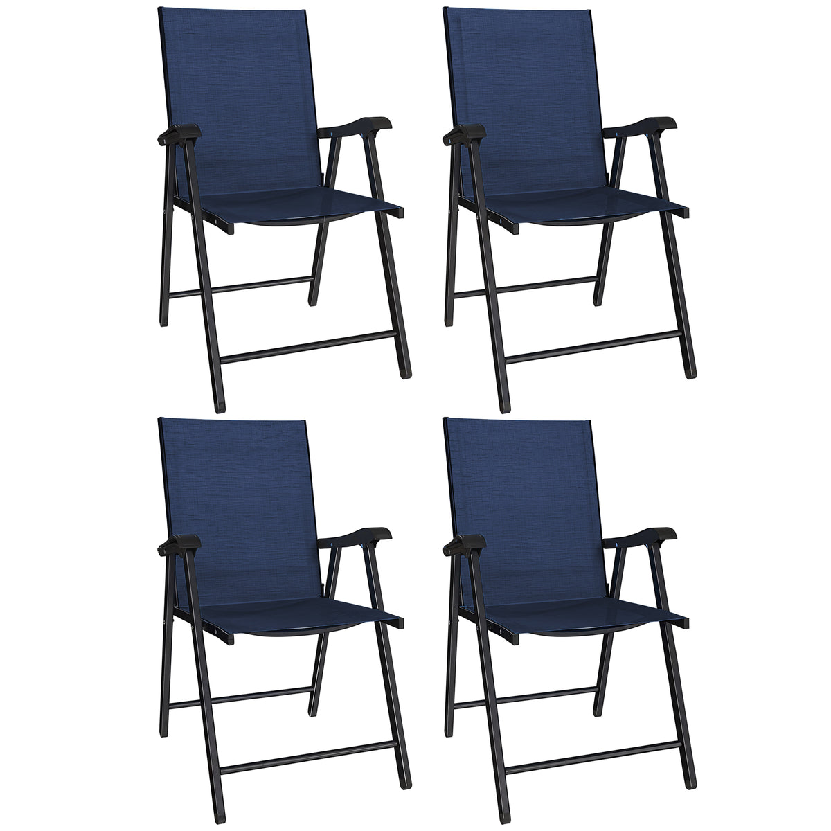 Folding Garden Chairs Set With High Back, Armrests | Set of 4 | Blue