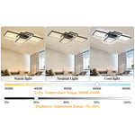 Modern Black Led Ceiling Light, Rectangular Frame, Dimmable Semi-flush Mount With Remote Control