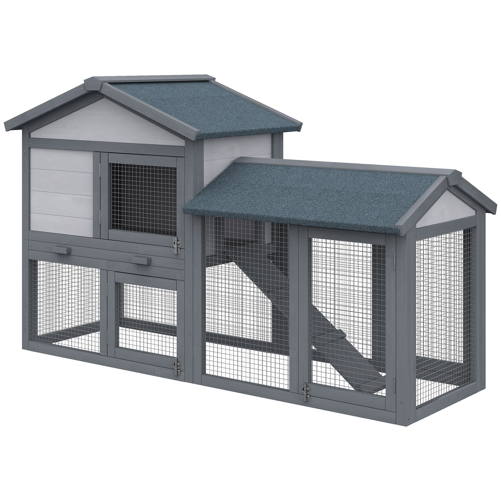 2-tier Wooden Rabbit Bunny Guinea Pig Hutch Small Pet House Ramp Outdoor