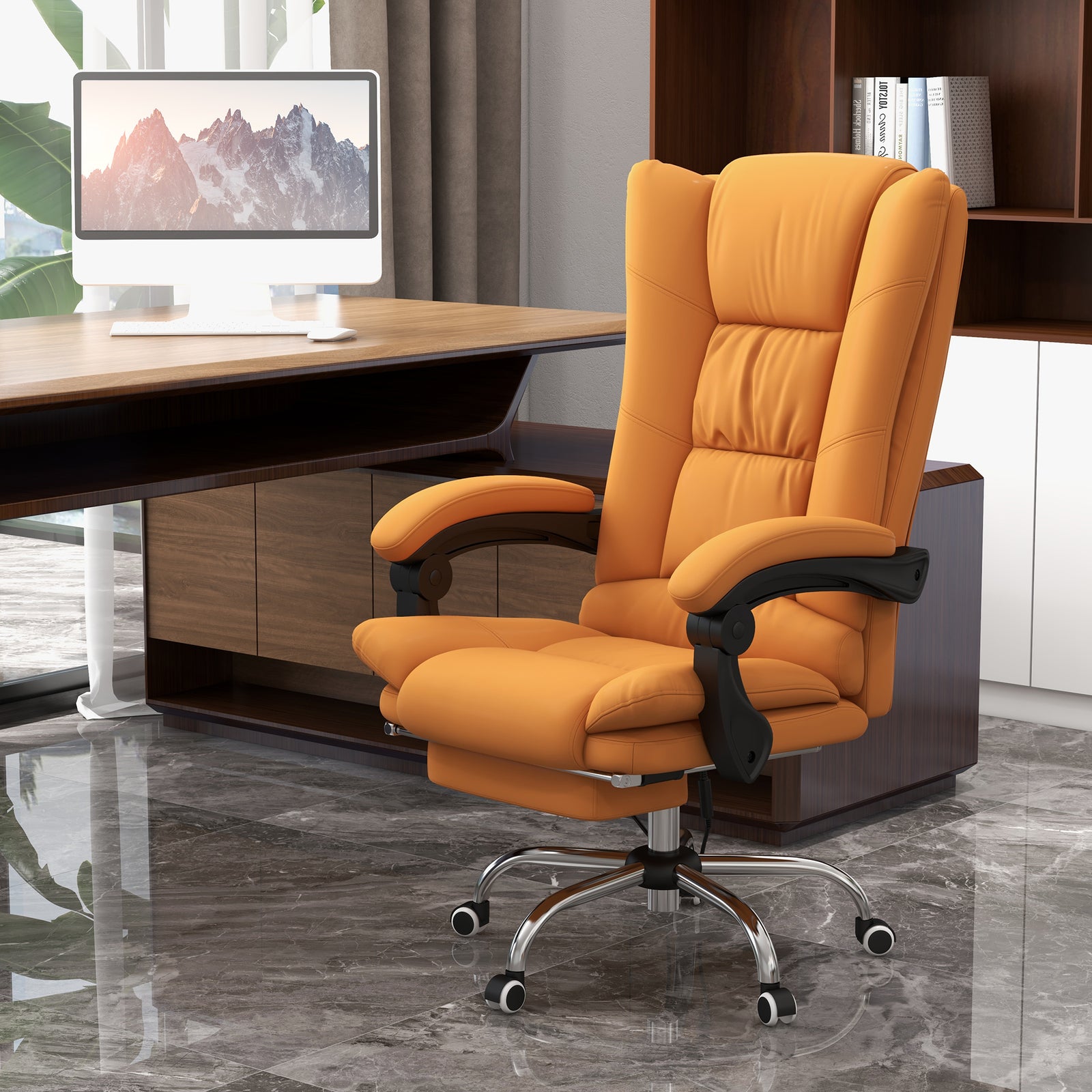 Massage Office Chair W/ Arm Footrest | Orange