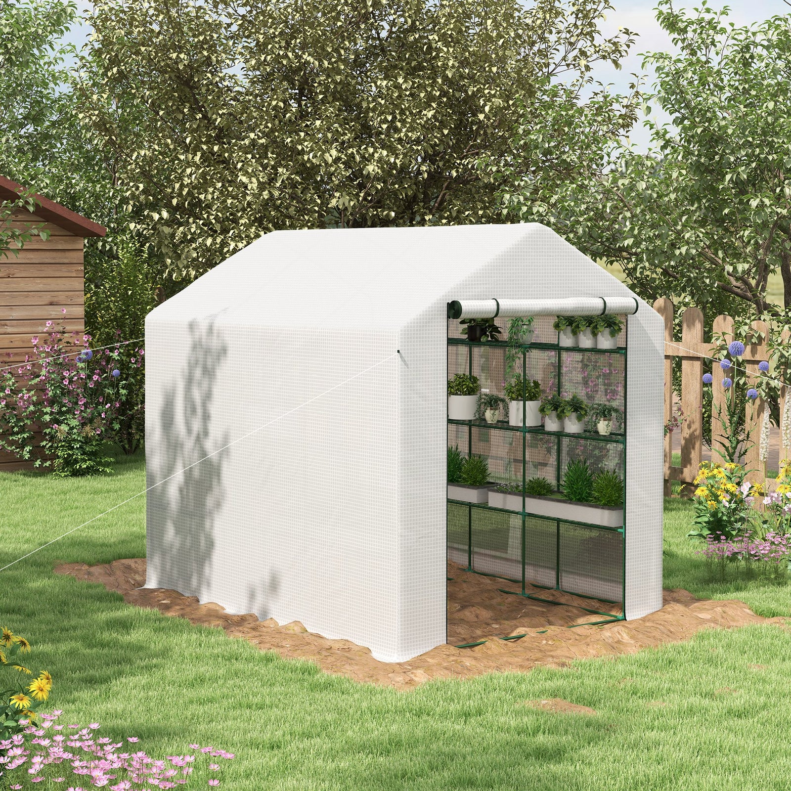 Walk-in Greenhouse With 4 Tiers, 244x180x210cm | White