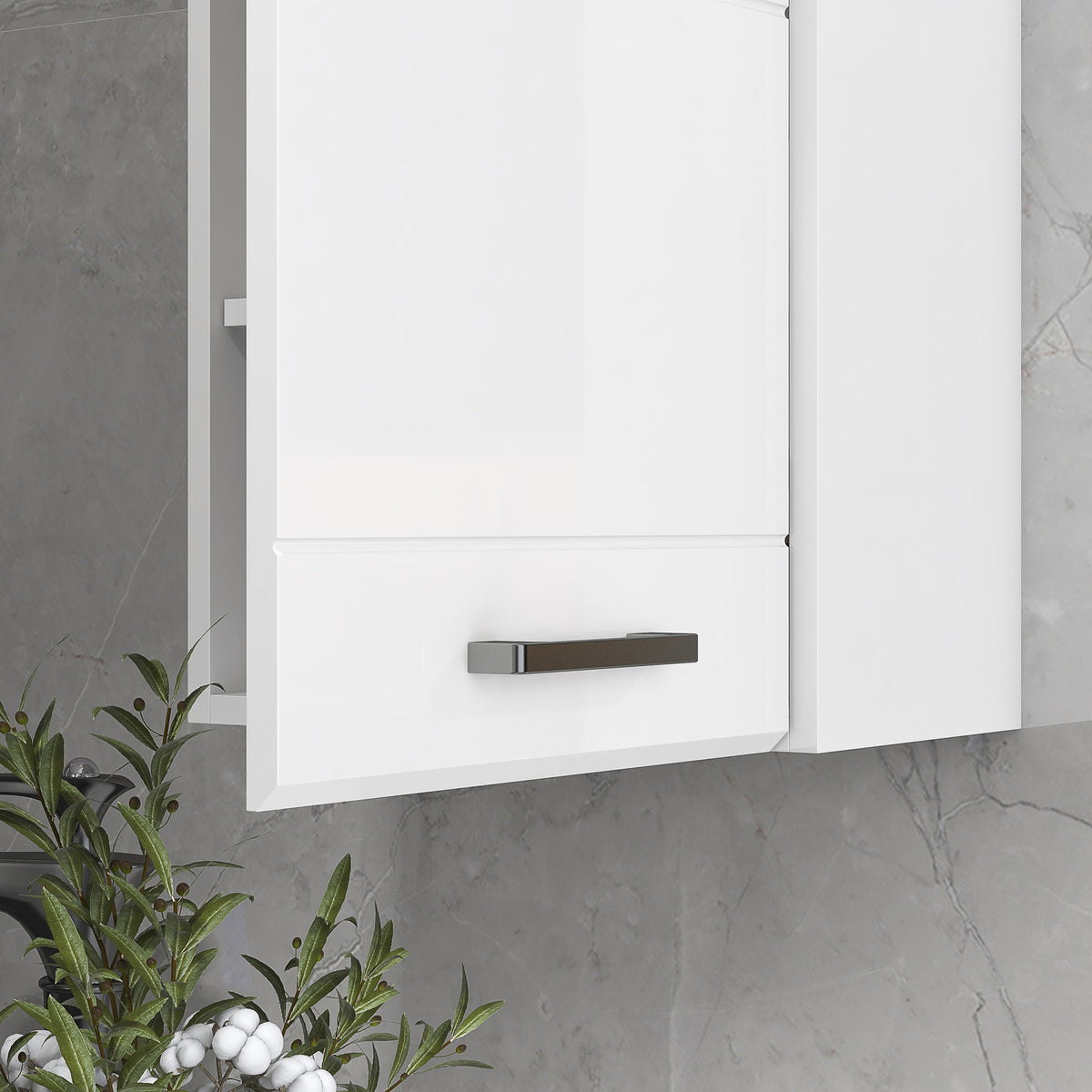kleankin Bathroom Wall Cabinet, High Gloss Soft-close Storage Cabinet, White