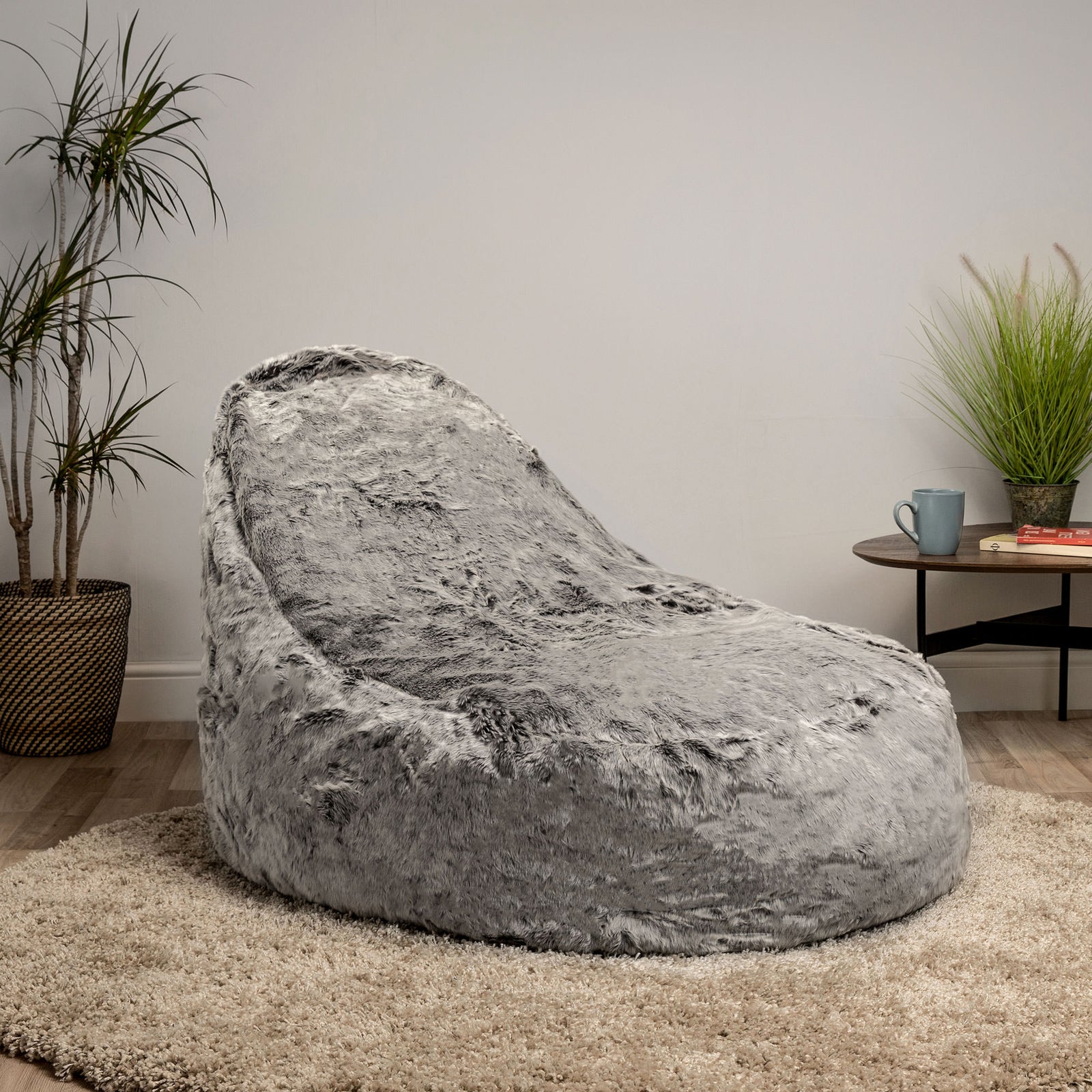 Faux Fur Bean Bag Lounger Giant Bean Bag Chair, Grey