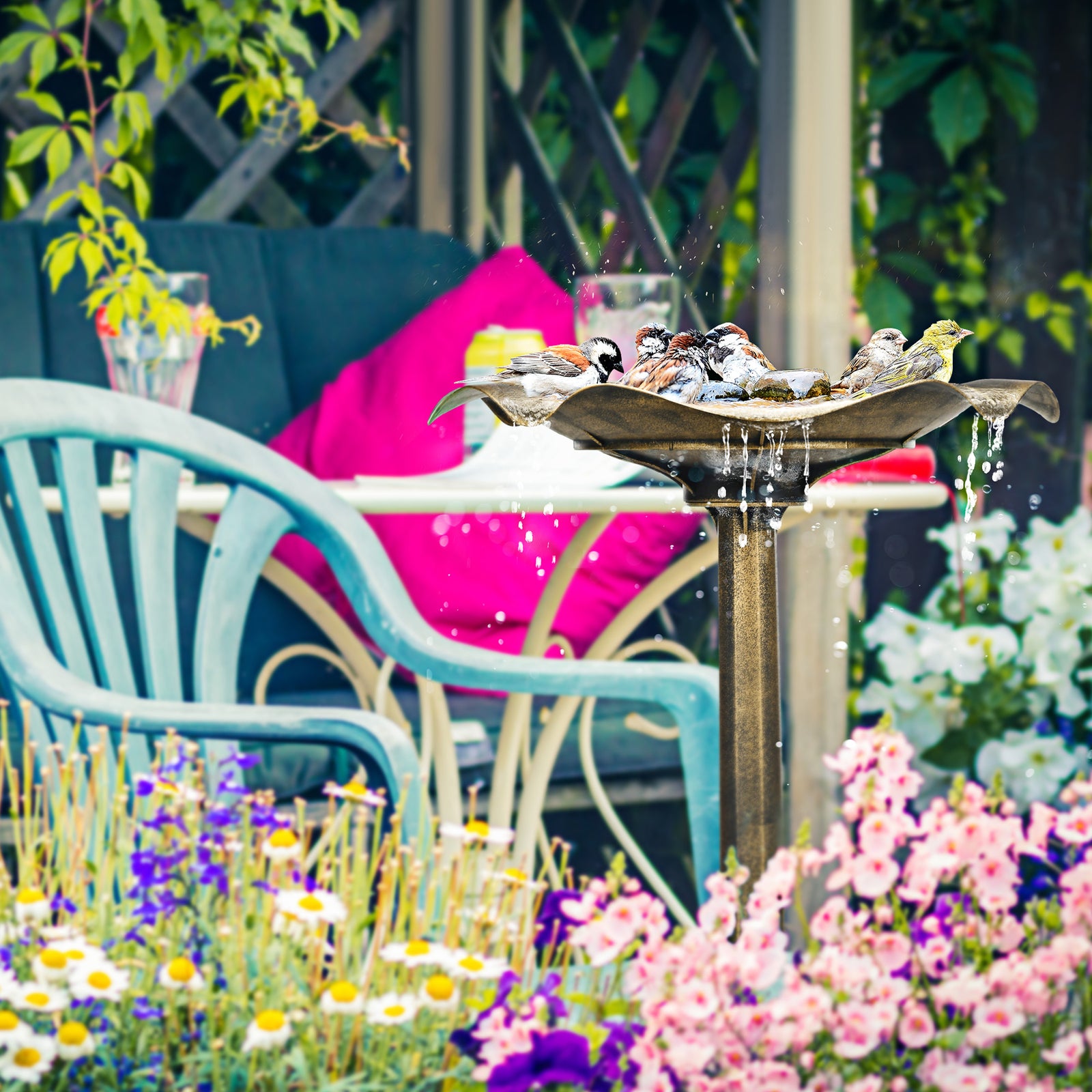 Bird Bath For Garden, Birdbath W/ Lotus Leaf Basin
