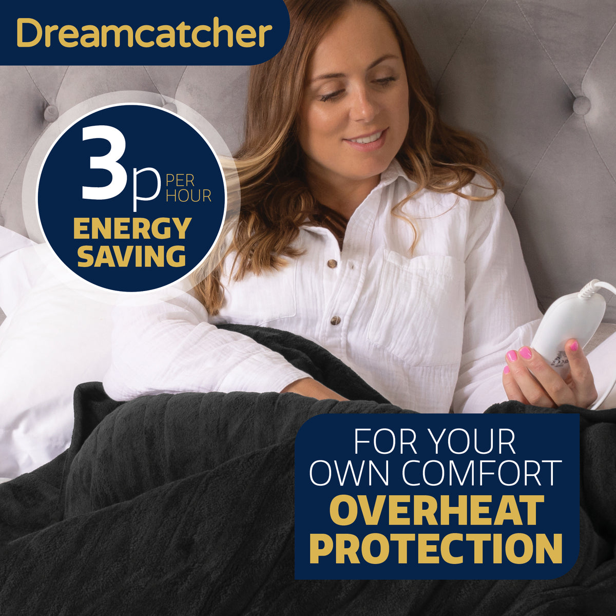 Dreamcatcher Deluxe Xl Electric Throw Heated Double Over Blanket Soft Fleece Black 9 Heat & 12hr Timer