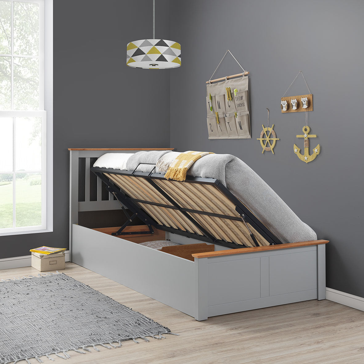 Francis Wooden Ottoman Bed | Single | Grey
