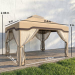 3 X 3.6 M Garden Gazebo With Shelves, Upf50+ Permanent Gazebo | Khaki