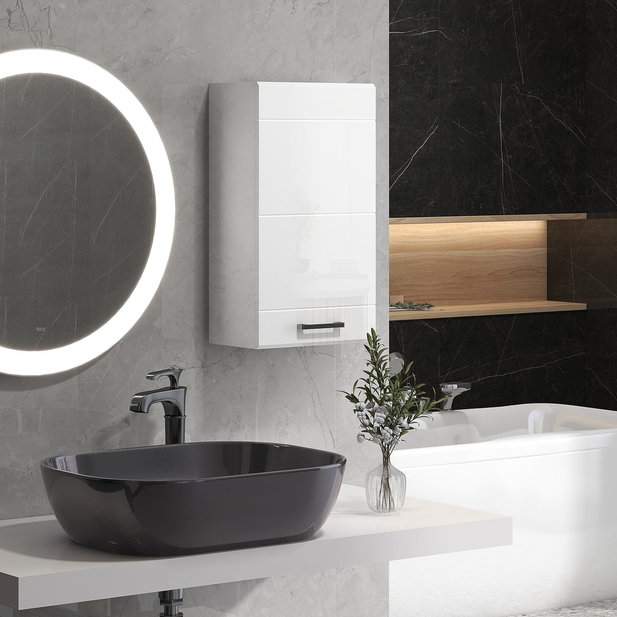 kleankin Bathroom Wall Cabinet, High Gloss Soft-close Storage Cabinet, White