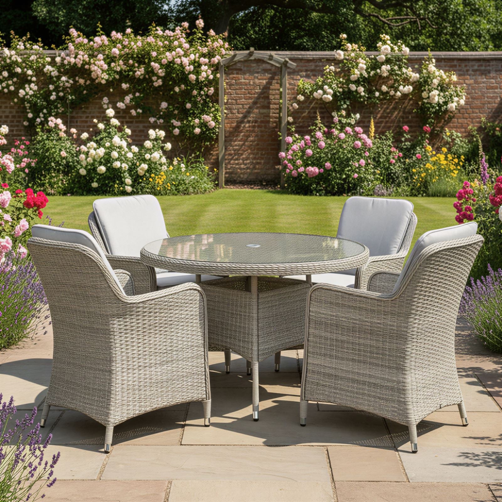 Hampton Rattan 4 Seat Dining Set | Dove Grey