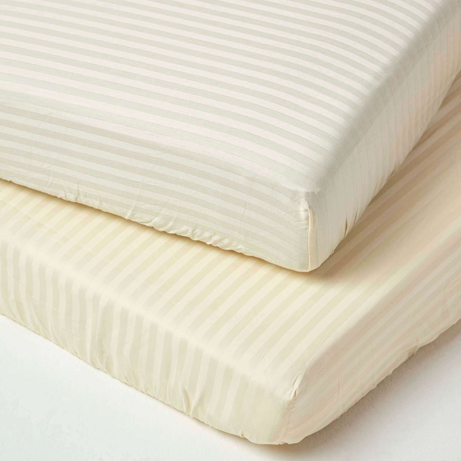 Cotton Stripe Fitted Cot Sheets 330 Tc, 60 X 120 Cm | Cot | Yellow