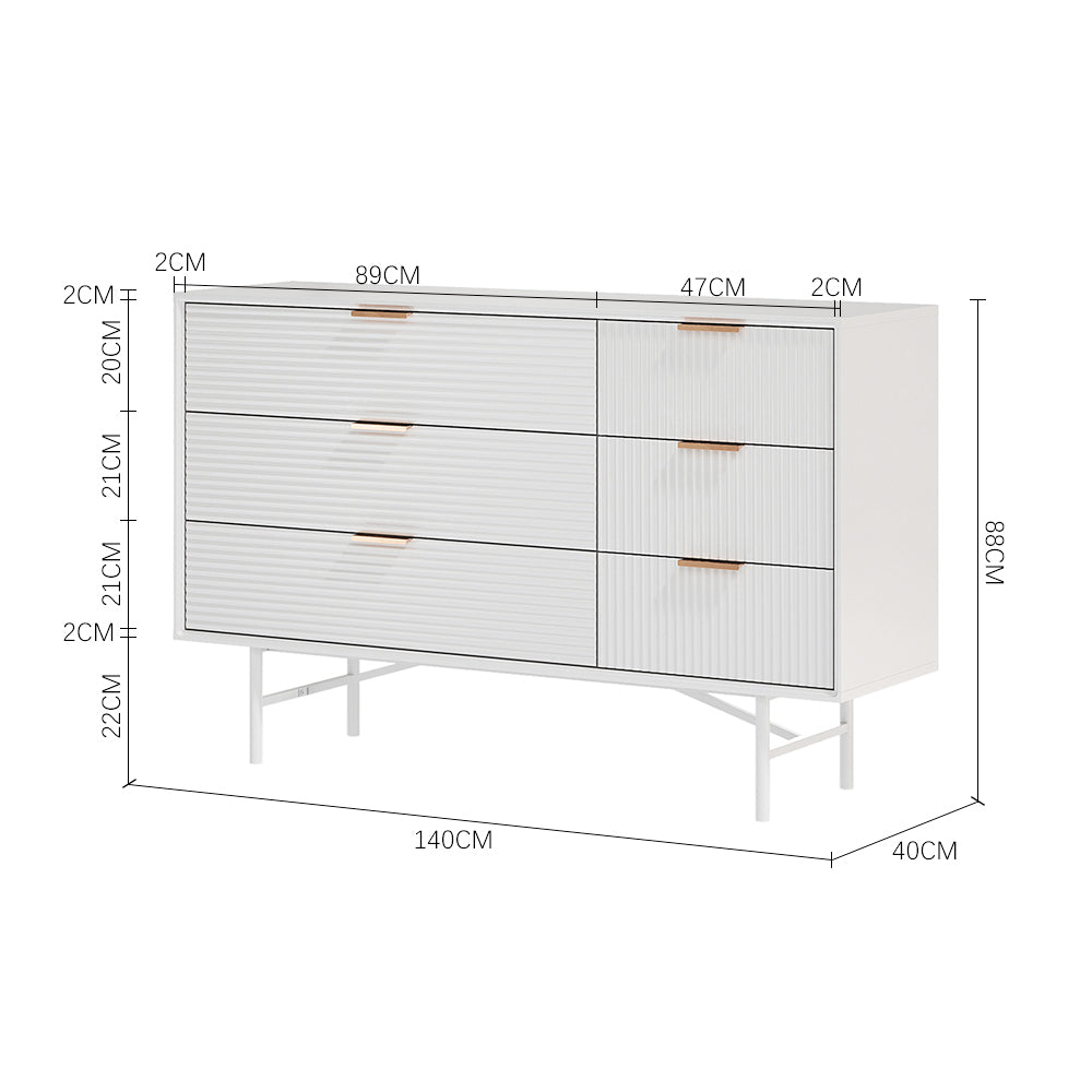 Modern White Dresser Cabinet 3/6 Drawer Storage Unit With Gold Handles | Large