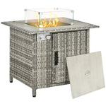 Pe Rattan Gas Fire Pit Table With Marble Desktop, Rain Cover