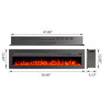 127cm/50in Electric Fireplace With Adjustable Flames Wall Mounted Or Freestanding, Indoor Heater With Remote, Timer