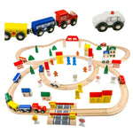 Kids Wooden Train Set 100 Pieces – City Railway Track & Traffic Building Toy