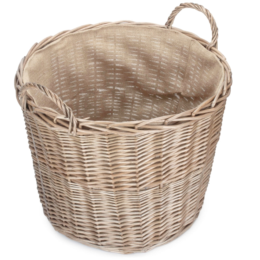 Chestnut Finish Wicker Round Lined Log Basket | Medium | Natural