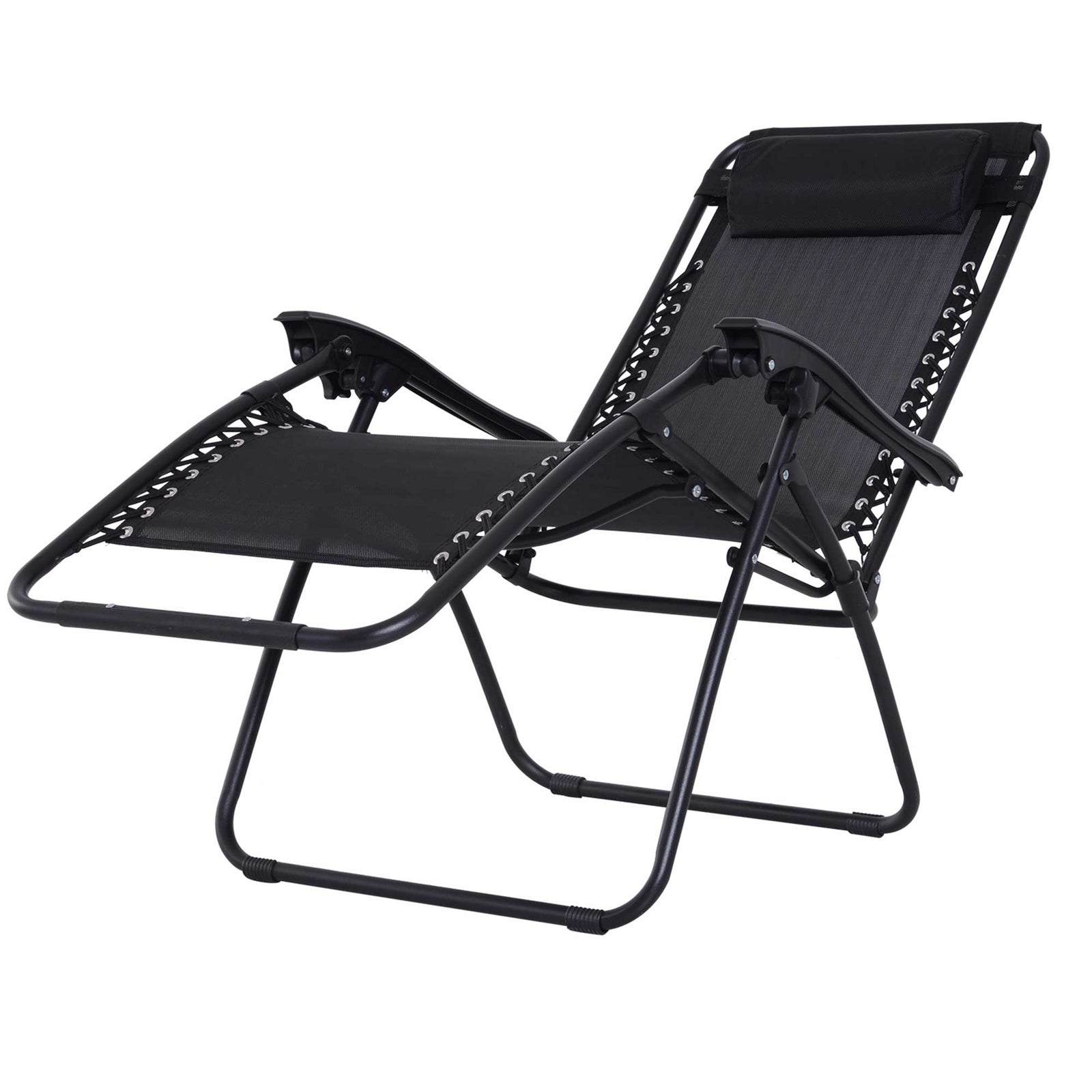 3pc Zero Gravity Chairs Sun Lounger Table Set W/ Cup Holders | Black