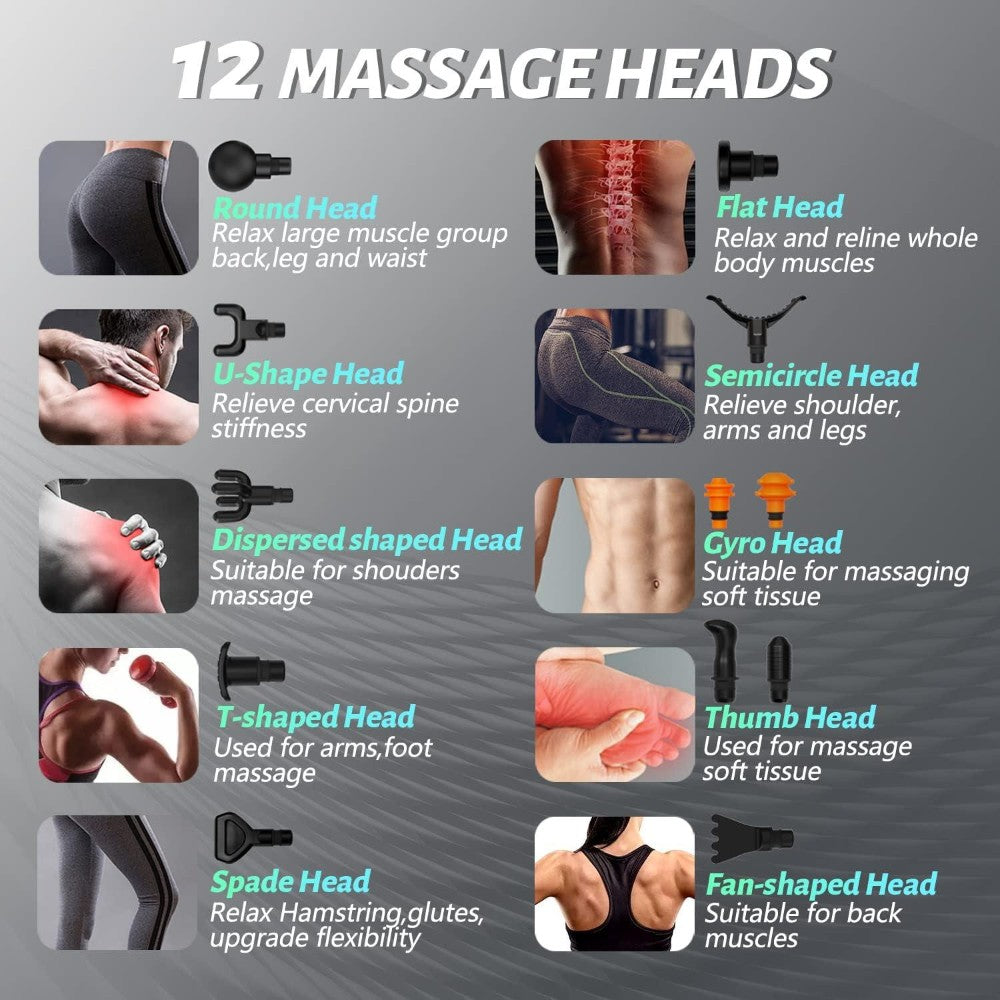 Dyzi Massage Gun Deep Tissue Lcd Touch 7 Speed Cordless Handheld 12 Heads