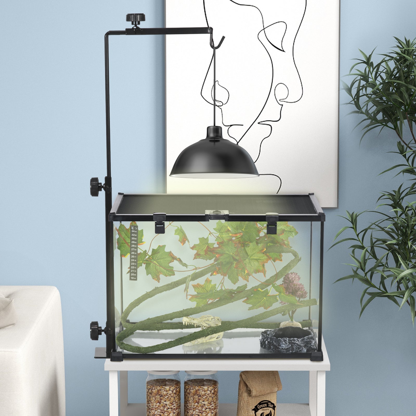 Pawhut Reptile Lamp Stand, Adjustable Lamp Holder With Hook Hanging Base