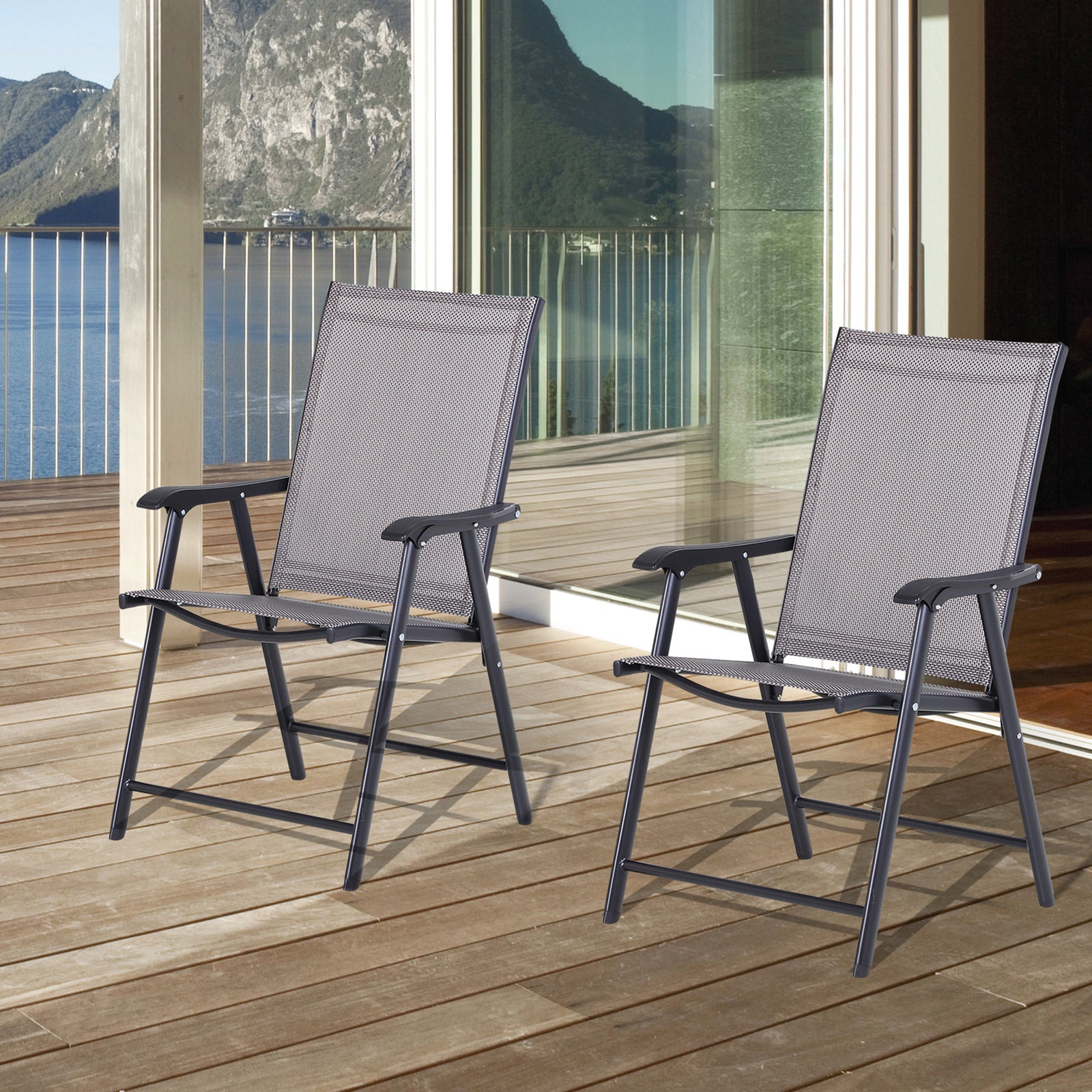 Garden Armchairs Patio Folding Modern Furniture | Set of 2 | Gray