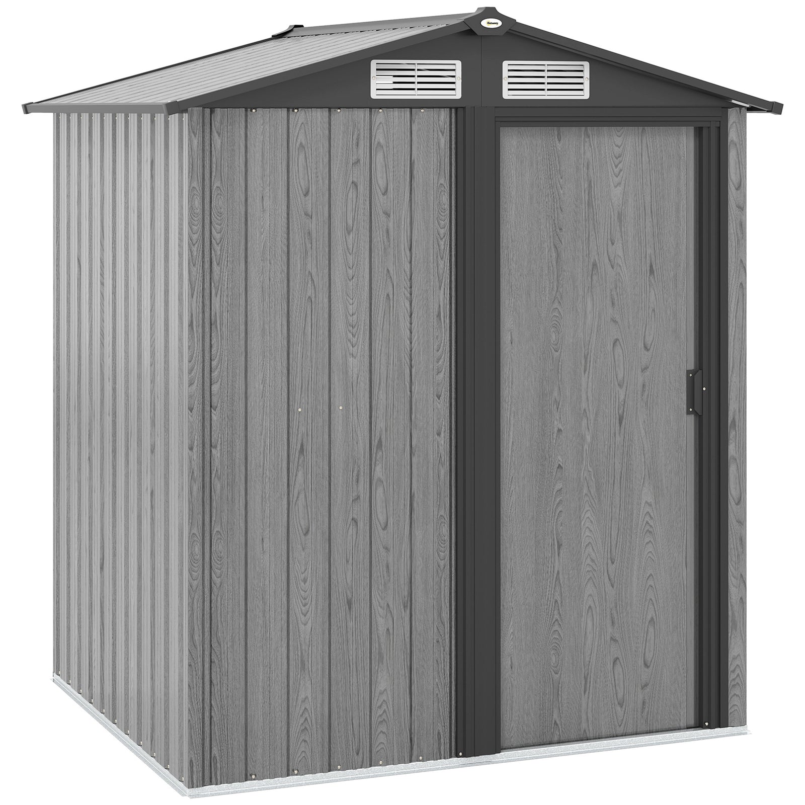 5x4ft Metal Garden Shed, Grey Wood