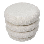 Beige Upholstered Round Storage Ottoman Foot Rest