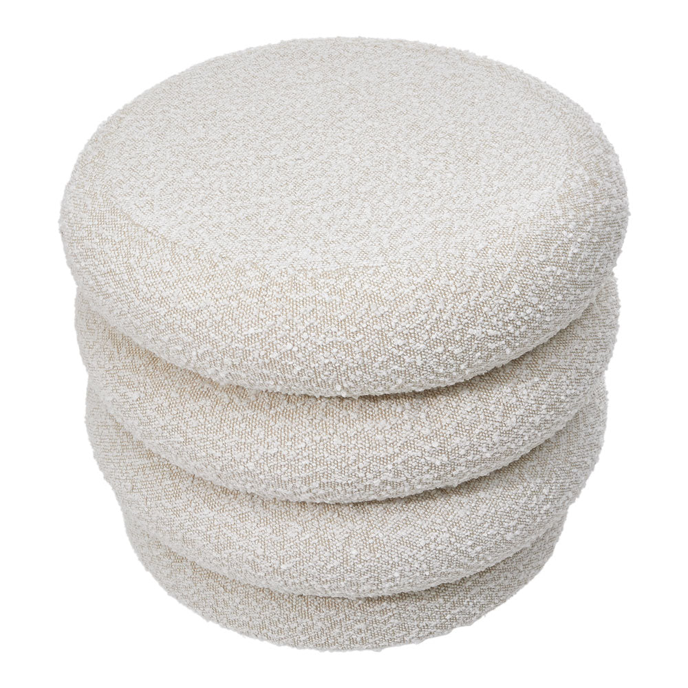 Beige Upholstered Round Storage Ottoman Foot Rest