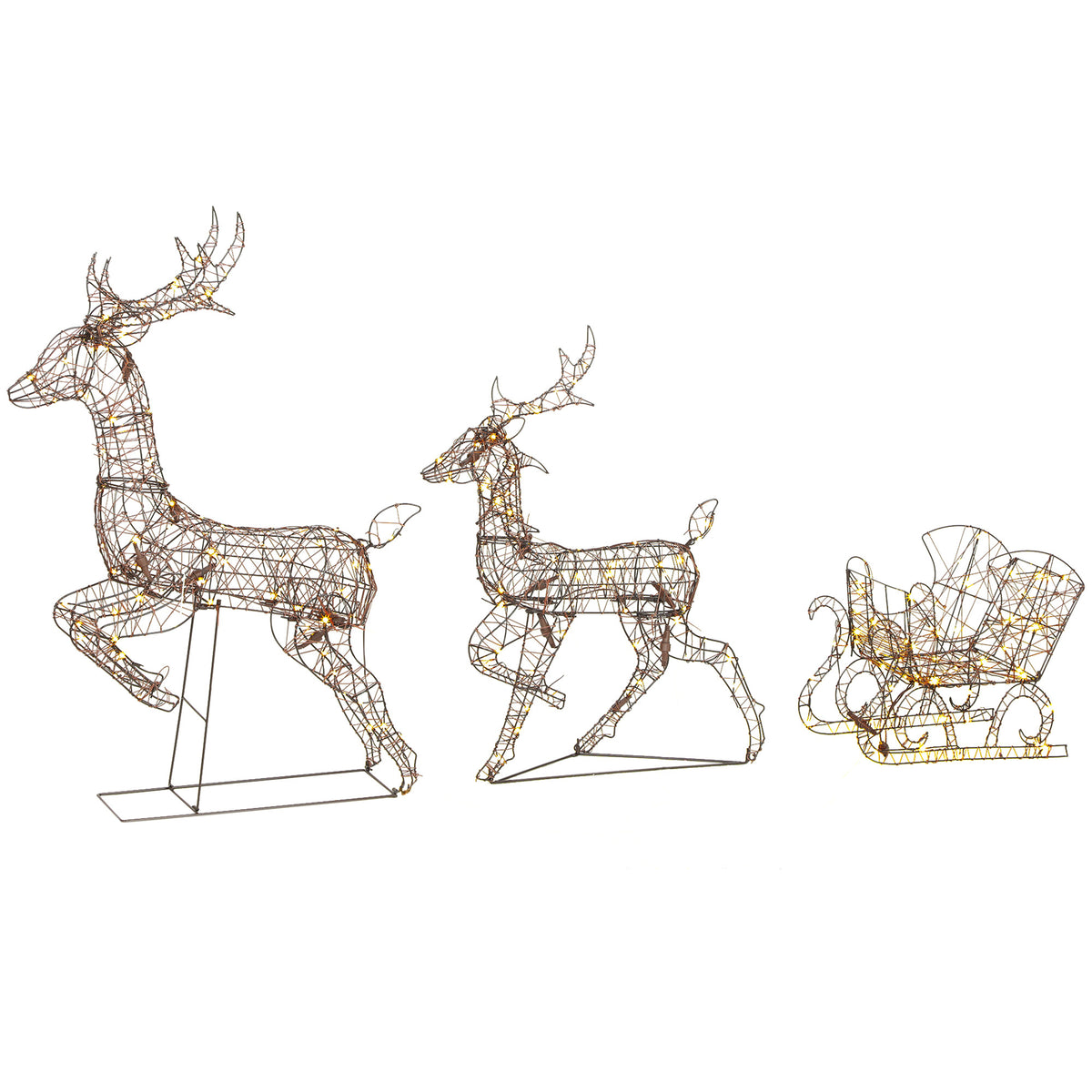 Outsunny 3-piece Christmas Lighted Reindeer And Sleigh Set For Outdoor