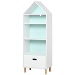 142x50cm Child's Rocket Bookshelf W/ 3 Shelves Drawer Wood Legs White