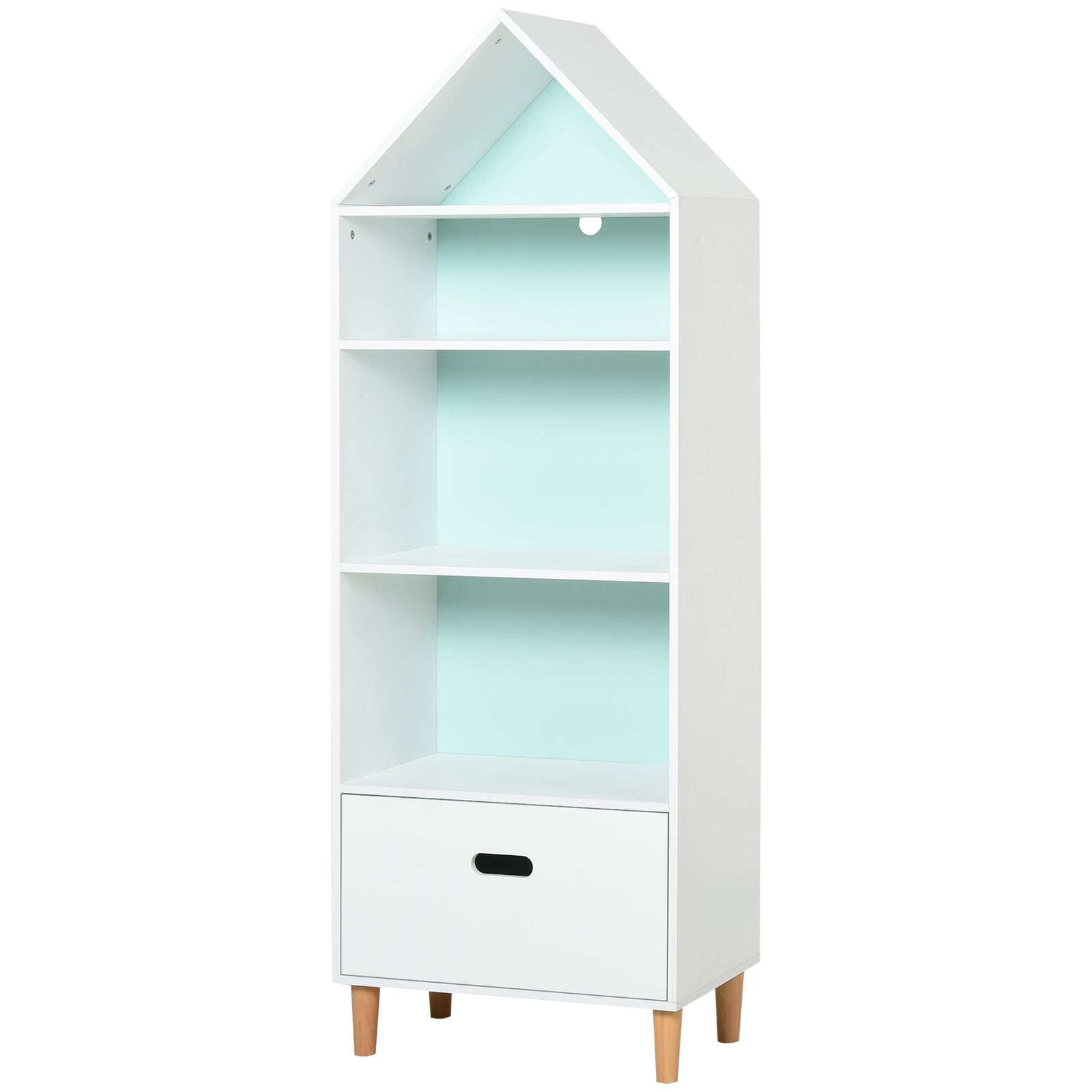 142x50cm Child's Rocket Bookshelf W/ 3 Shelves Drawer Wood Legs White