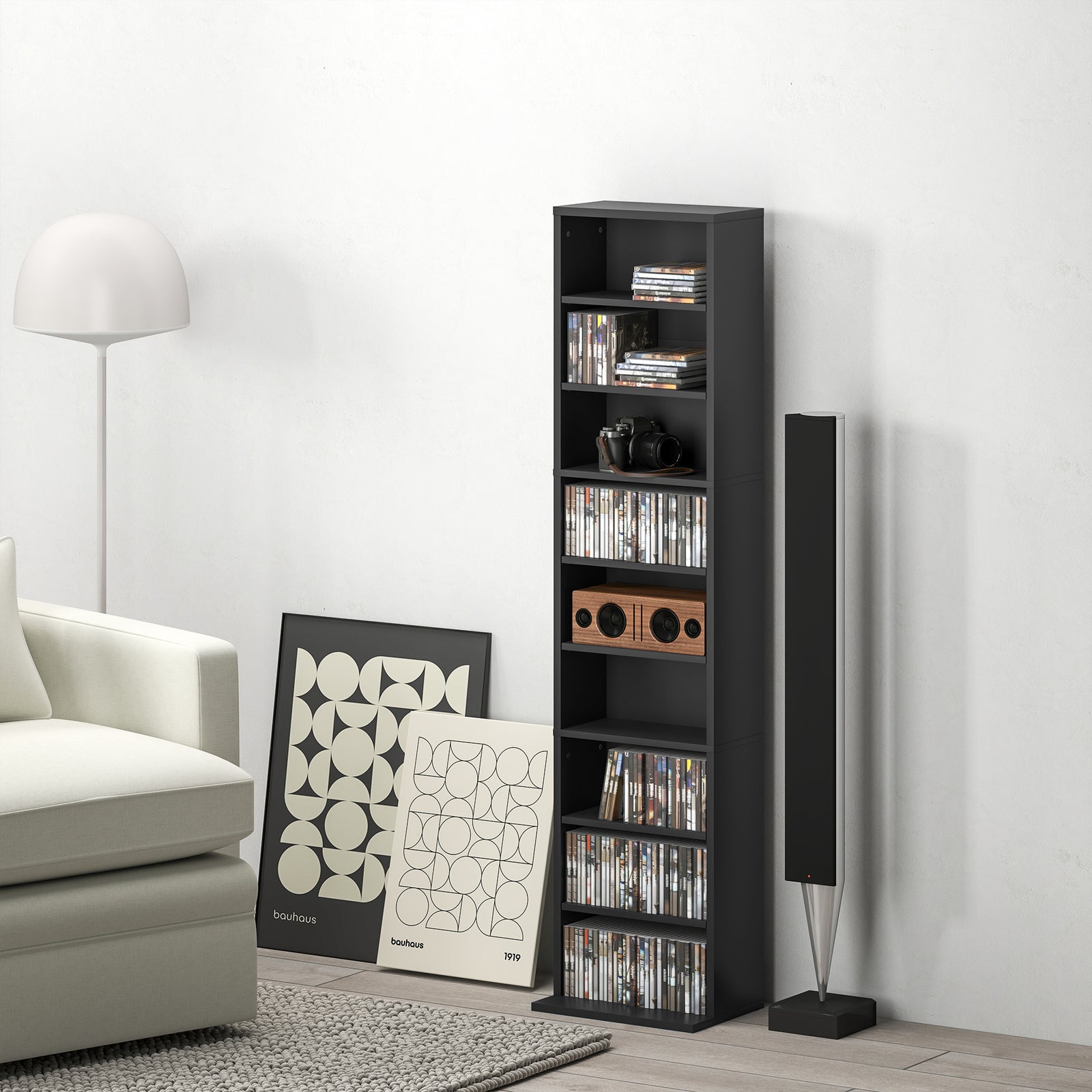 260/640 Cd 120/360 Dvd Storage Tower W/ 9/18 Compartments | Small | Black