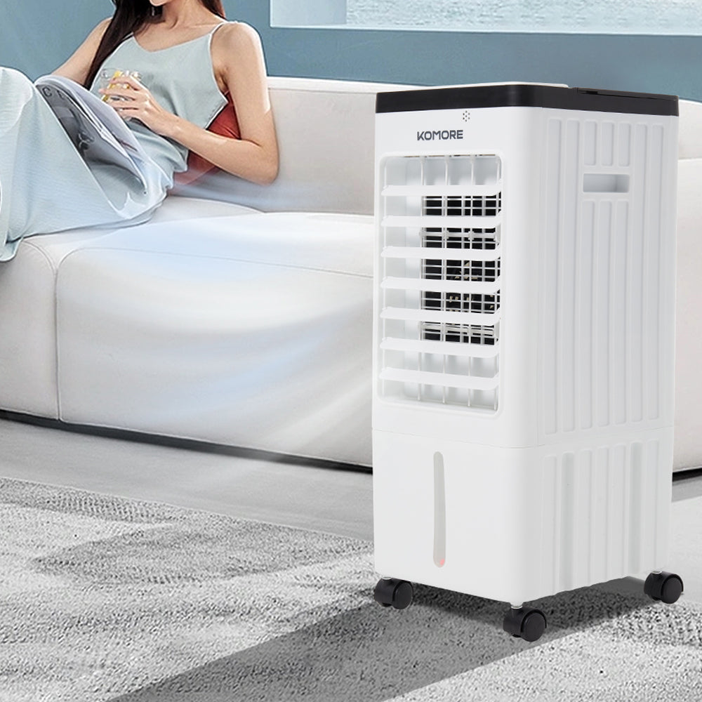 8L Portable Evaporative Air Cooler with Remote Control, 3-Speed Air Cooling Fan, Oscillation, Timer, Ice Packs & Wheels