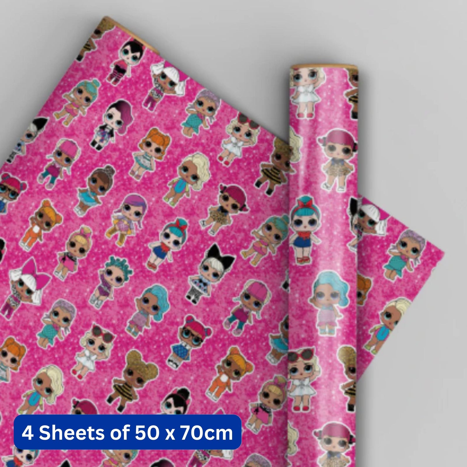 LOL Surprise Gift Wrap, 4 Sheet 4 Tag, Bundle Official Product