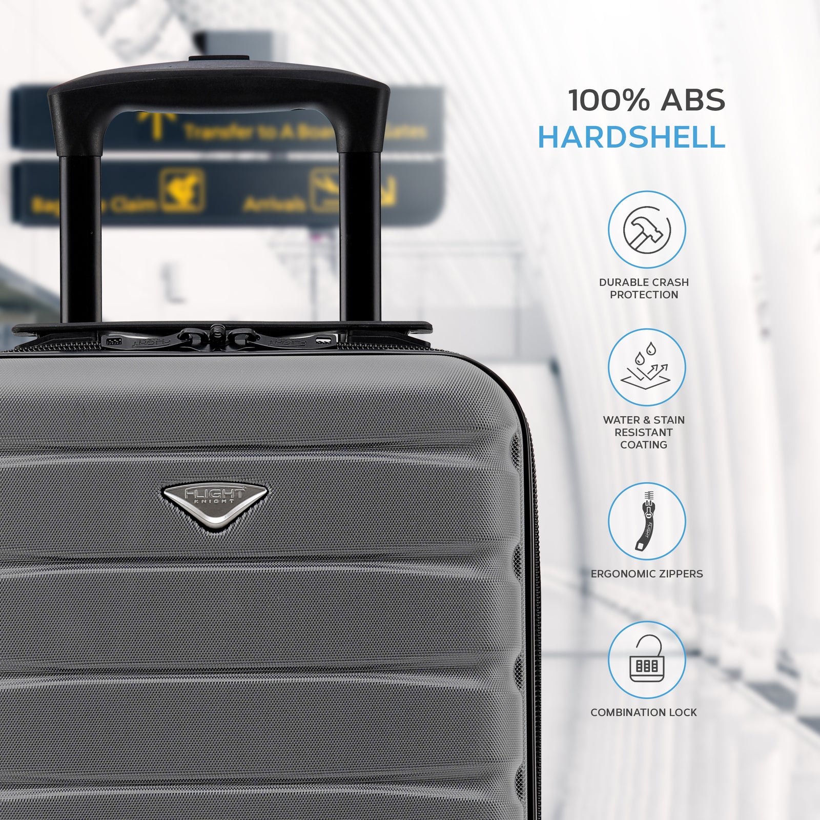 45x36x20cm Cabin Carry On Luggage with Medium Case and Large Size Check-in Hold Suitcase | Cabin | Light Grey