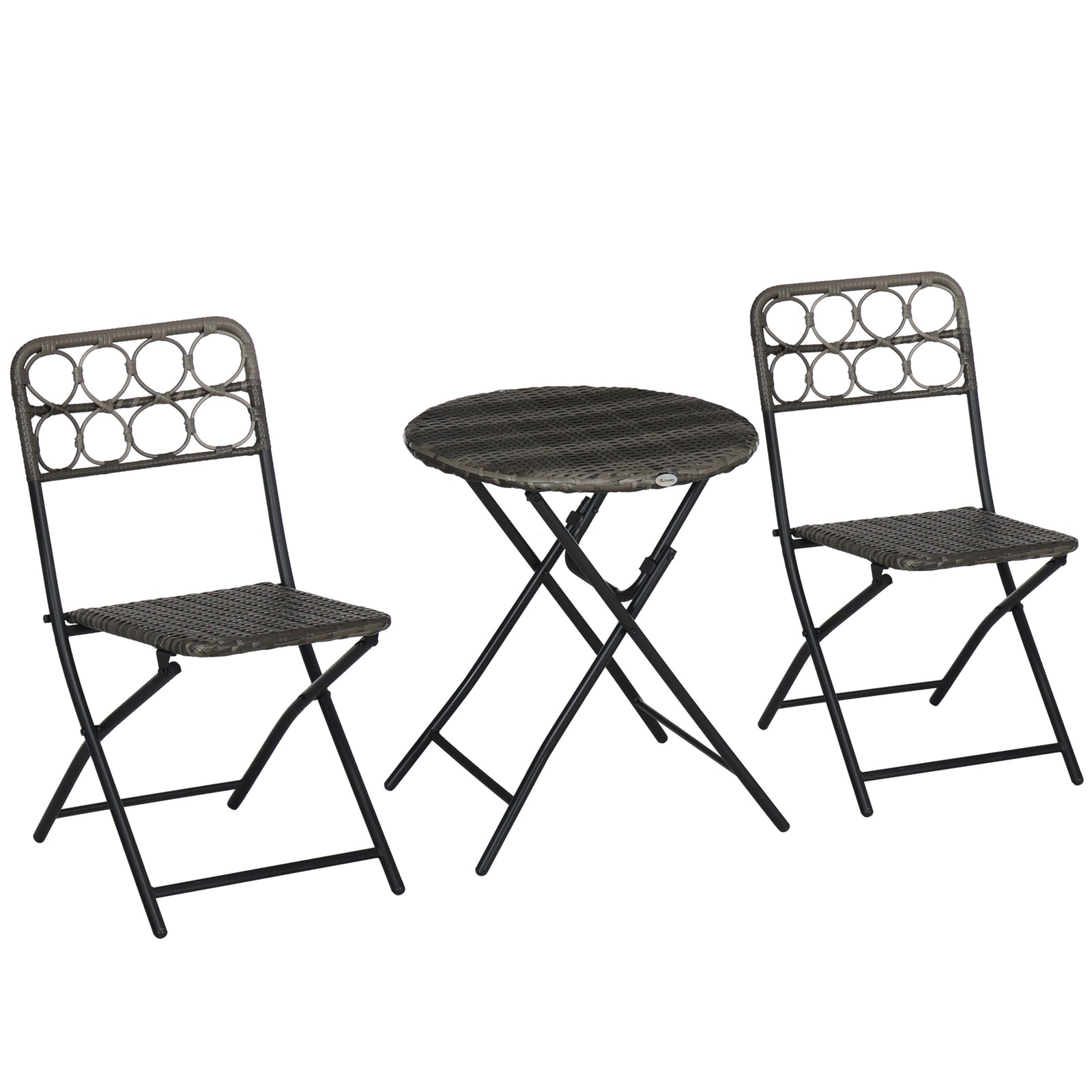 3 Pcs Folding Rattan Wicker Bistro Set, Coffee Table Set | Gray