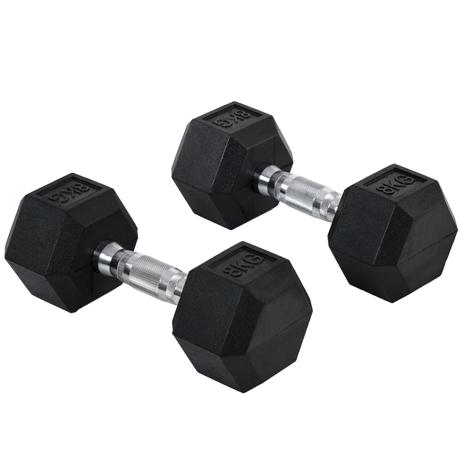 2x8kg Rubber Hex Dumbbells For Home Gym | Black