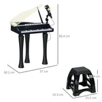 32 Keys Kids Piano Keyboard With Stool, Lights, Microphone, Black | Black