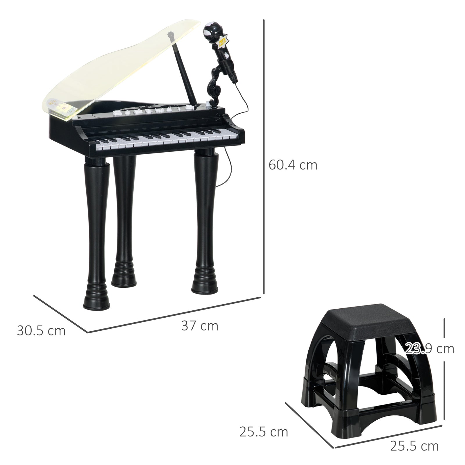 32 Keys Kids Piano Keyboard With Stool, Lights, Microphone, Black | Black